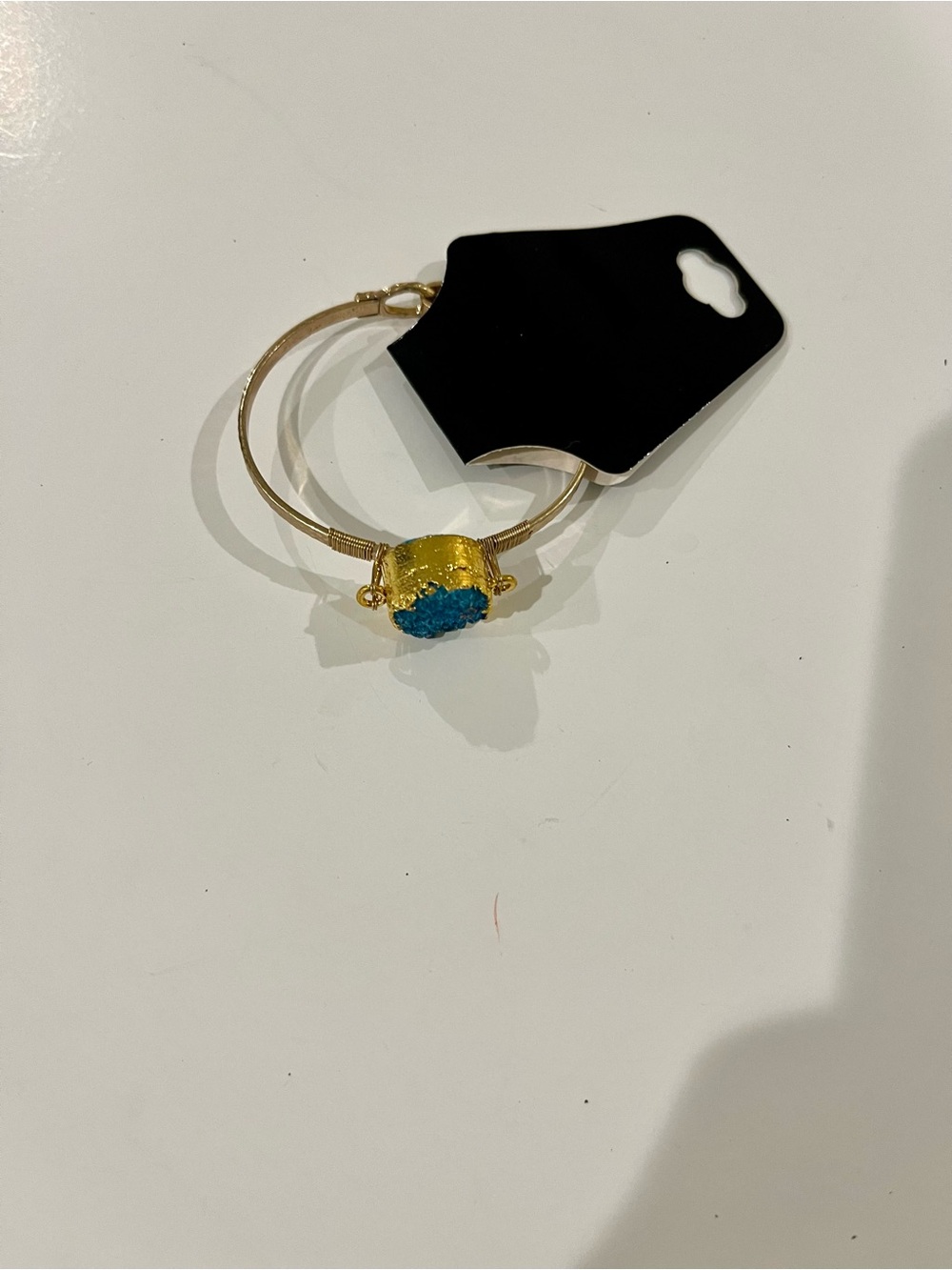 Gold Bangle Bracelet with Turquoise Blue  Druzy Accent